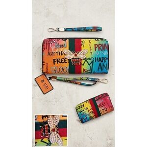 Alba Graffiti Bee Zip-Around Wristlet Multicolor Women's Wallet
